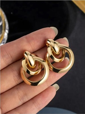 Mioart Trend Kadın Lüks Gold Renk Iç Içe Daire Küpe