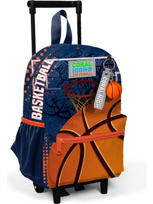 Coral High Minik Yuva Çekçekli Sırt Çantası Turuncu Lacivert Basketbol Desenli Iki Bölmeli 24066