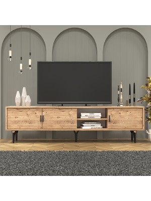 Cool Home Marin Tv Ünitesi Tv Sehpası 180 cm , Raflı , Atlantik Çam (Ceviz)