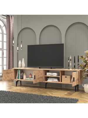 Cool Home Marin Tv Ünitesi Tv Sehpası 180 cm , Raflı , Atlantik Çam (Ceviz)