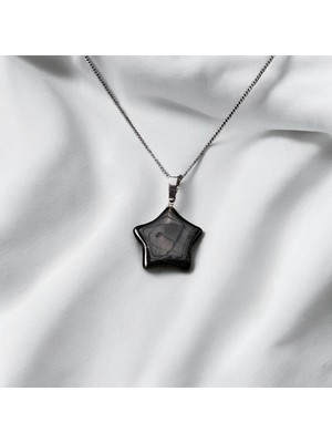 Sırlı Sepet Yıldız Kesim Opsidyen Akik Taşı Kolye