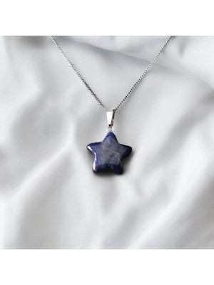 Sırlı Sepet Yıldız Kesim Sodalit Taşı Kolye