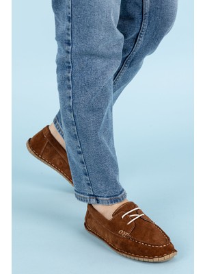 Getcho Fuente Kadın Hakiki Süet Deri Taba Loafer Ayakkabı