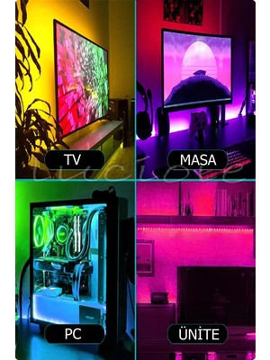 Luciole Rgb LED Tak Çalıştır 16 Renkli 4 Animasyonlu Tv Arkası LED Yatak Odası Bilgisayar 1metre  LCSRT46