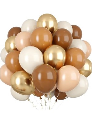 Parti Furyası Kraft  karton Üzeri Gold Altın Yaldızlı Happy Birthday Yazılı Doğum Günü Partisi Yazı Banner Süs ve 10 Adet (Bej,ten,kahverengi)Balon, 5 Adet Gold Kro