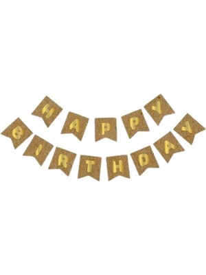 Parti Furyası Kraft  karton Üzeri Gold Altın Yaldızlı Happy Birthday Yazılı Doğum Günü Partisi Yazı Banner Süs ve 10 Adet (Bej,ten,kahverengi)Balon, 5 Adet Gold Kro