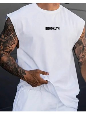Amor Man Büyük Beden Özel Tasarım Brooklyn Baskılı  Pamuk Kolsuz Battal Erkek T-Shırt