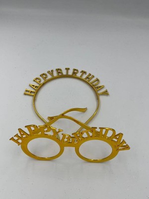 Kidspartim Plastik Happy Bırthday Taç Gözlük Gold 2 Li Set