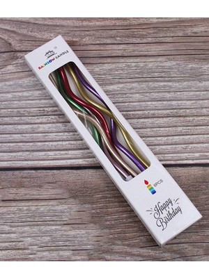 Kidspartim Metalik Rengarenk Burgulu Mum 12 Lı 16 cm