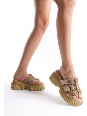 Mubiano Collection Mubiano Hakiki Deri Collection Kadın Süet Platform Terlik Taba -MCRGN6151-TB