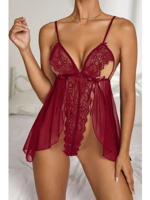 Bav Butik Ayvitrin Bordo Dantel Özel Tasarim Bodysuit Babydoll 15523