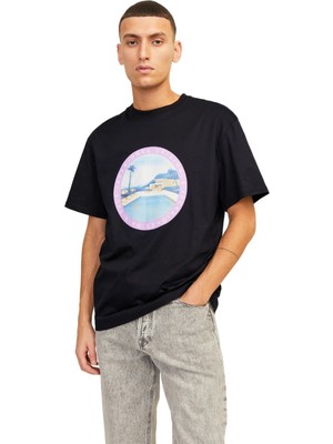 Jack & Jones O Yaka Baskılı Kısa Kollu Siyah Erkek T-Shirt 12253679