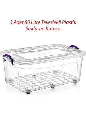 rnl04 3 Adet 80 Litre Tekerlekli Maxı  Multi Box Saklama Kutusu - E-515-3