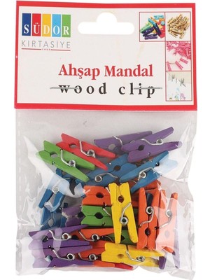 Südor Renkli Ahşap Mandal 2,5 Cm Küçük Modeli Yapıştırıcılar İçin 30 Lu Set