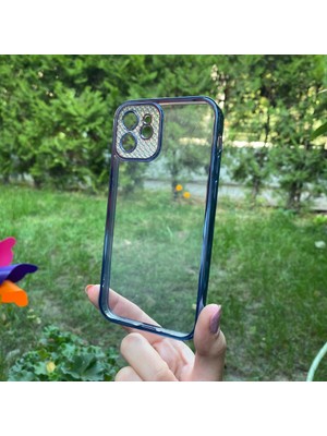 iPhone 12 Mavi Çerceveli Elmas Görünümlü Silikon Kılıf