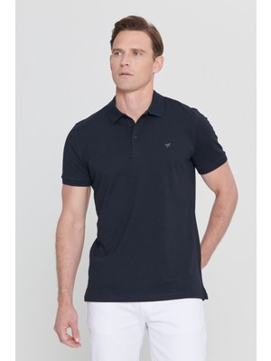 AC&Co / Altınyıldız Classics %100 Organik Pamuklu Erkek Lacivert Slim Fit Dar Kesim Polo Yaka Tişört