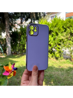 Bumudur Aksesuar iPhone 12 Bakır Detaylı Lila Parlak Silikon Kılıf