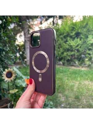 Bumudur Aksesuar iPhone 13 Pro Max Bordo Deri Magsafe Kılıf