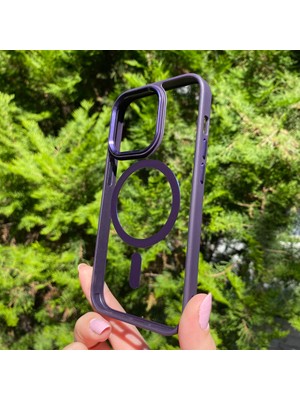 Bumudur Aksesuar iPhone 14 Pro Koyu Mor Çerçeveli Magsafe Kılıf