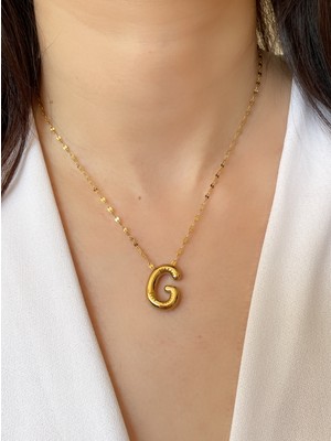 Sistorize G Harf Kolye Bombeli Harf Kolye Çelik Ezme Zincir Balon Harfli Kolye Gold