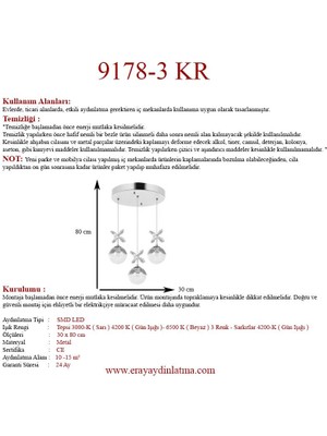 Eray Aydınlatma 9178-3 3lü Krom Sarkıt LED Avize