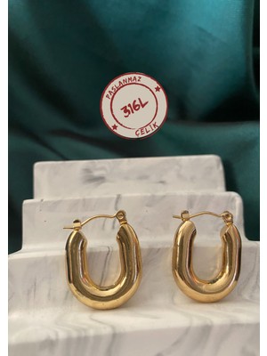 La Perla Aksesuar Gold Loop Çelik Küpe