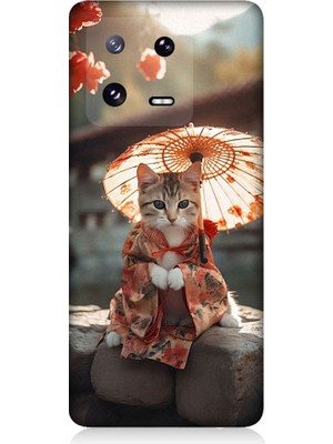 Teknomeg Xiaomi Mi 13 Uyumlu Geyşa Kıyafetli Kedi Desenli Silikon Kılıf