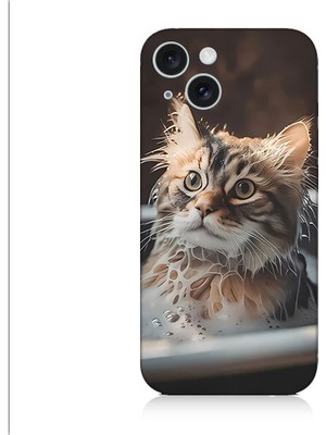 Teknomeg Apple İPHONE15 Plus Uyumlu Banyo Yapan Kedi Desenli Silikon Kılıf