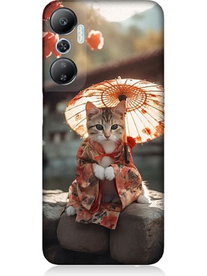 Teknomeg Infinix Hot 20 Uyumlu Geyşa Kıyafetli Kedi Desenli Silikon Kılıf