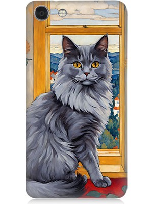 Teknomeg Vestel Venus V4UYUMLU Kül Rengi Tüylü Kedi Desenli Silikon Kılıf