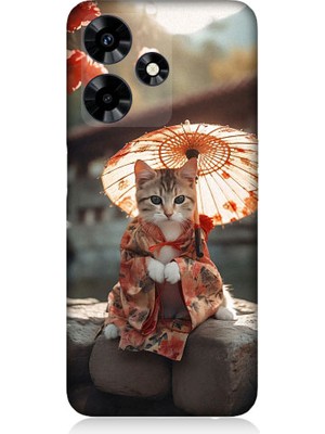 Teknomeg Infinix Hot 30 Uyumlu Geyşa Kıyafetli Kedi Desenli Silikon Kılıf