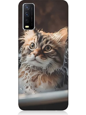 Teknomeg Vivo Y20 Uyumlu Banyo Yapan Kedi Desenli Silikon Kılıf