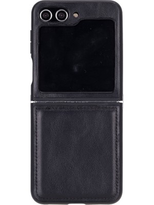 PLM Samsung Galaxy Z Flip5 Uyumlu Deri Arka Kapak Parlak Siyah