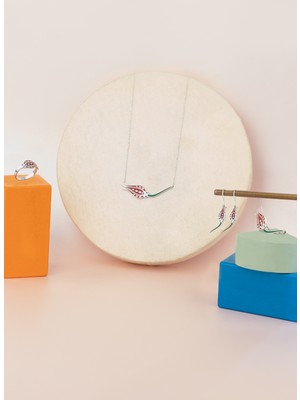 925 Ayar Gümüş Mineli Broşlu Lale Şeklinde Set