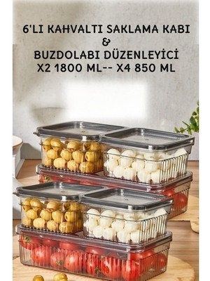 Open Home 6'lı Sızdırmaz Kapaklı Kahvaltı Saklama Kabı - X2 1800 ml - X4 850 ml
