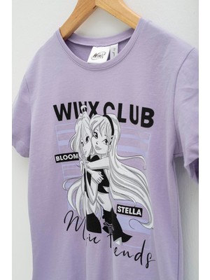 For You Kids 4'lü Winx Baskılı Tshirt Şort Pantolon Lila Takım