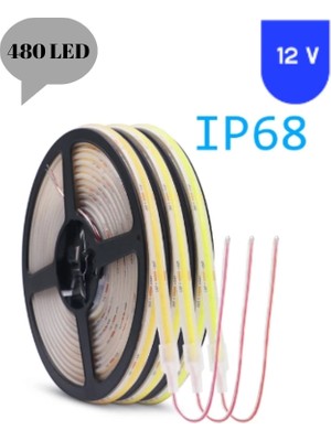 Msv Teknoloji 12 Volt 8 mm 480 Ledli Esnek Cob Şerit 6500 K Beyaz Dış Mekan IP68 5 Metre