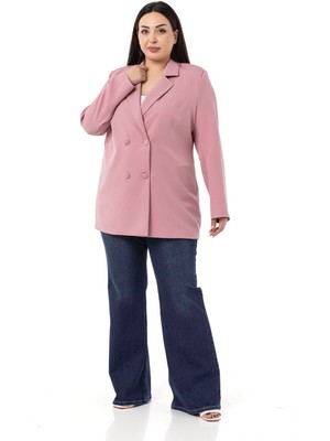 Disentis Modest Büyük Beden Kaplama Düğmeli Kruvaze Gül Kurusu Astarsız Ceket