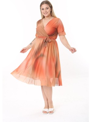 Modayız Kruvaze Yaka Büyük Beden Kısa Kol Elbise 30A-2530