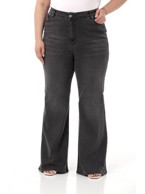 Disentis Modest Büyük Beden Yüksek Bel Ispanyol Paça Antrasit Denim Pantolon