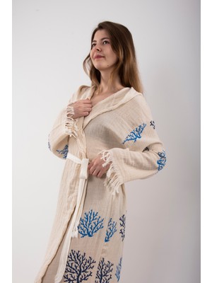 Reina Teks Peştemal Bornoz Pareo Pamuklu Plaj Mercan Hayat Ağacı Desenli 1 Adet Unisex Beachwear Kimono Kaftan