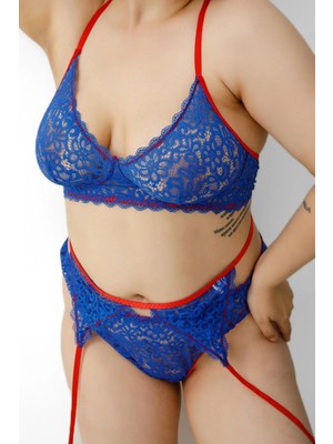 Sialess Lingerie Büyük Beden Mavi Jartiyer Takım Fantazi 2xl-3xl-4xl-5xl-6xl M-9404