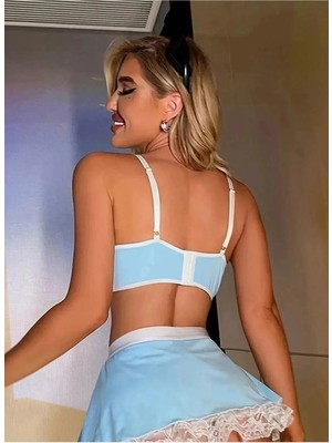 Sialess Lingerie Mavi Hizmetçikadın  Fantazi Gecelik Erkeklerin Sevdiği K-8130