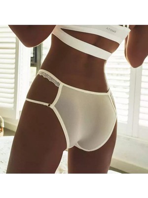 Sialess Lingerie Kadın  Üçgen Detaylı Beyaz Külot KLT-9118