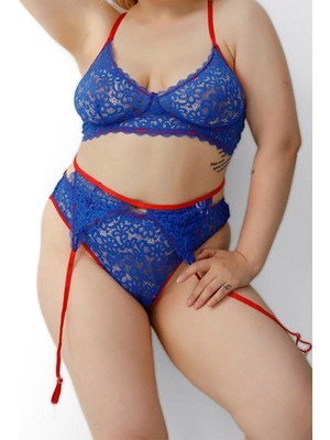 Sialess Lingerie Büyük Beden Mavi Jartiyer Takım Fantazi 2xl-3xl-4xl-5xl-6xl M-9404