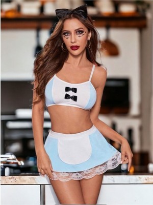 Sialess Lingerie Kadın  Mavi Garson Fantazi Hizmetçi Fantazi Kostüm K-8130