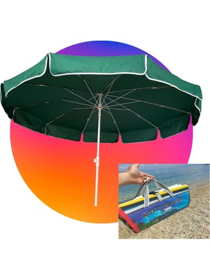 Zey Camping Bahçe Plaj Balkon Teras Deniz Şemsiyesi 200 cm Çapında 10 Telli Kalın Akrilik Kumaş Şemsiye + Kolay Taşınabilen Hasırç