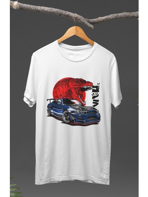 Fuddy Moda  Nissan Gtr Skyline R34 Automotive Jdm Baskılı T-Shirt, Araba Yarış Temalı Baskılı Tişört