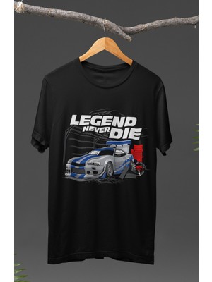 Fuddy Moda  Legend Never Die Nissan Gtr Skyline R34 Baskılı T-Shirt, Araba Yarış Temalı Baskılı Tişört