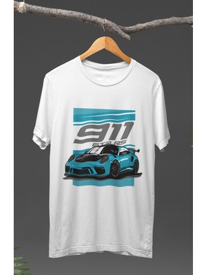 Fuddy Moda  Porsche 911 Gt3 Rs Baskılı T-Shirt, Araba Yarış Temalı Baskılı Tişört